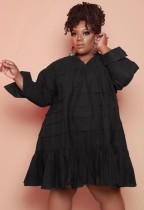 Autumn Plus Size Casual Black Long Sleeve Shirt Dress