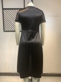 Autumn Plus Size Black Formal Front Slit Long Top and Shorts Set