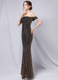 Summer Formal Black Sequins Off Shoulder Mermaid Evening Dress