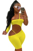 Summer Sexy Yellow Cut Out One Shoulder Bodycon Rompers