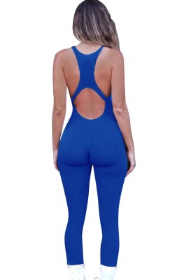 Summer Blue Sexy Sleeveless Basic Jumpsuit