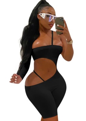 Summer Sexy Black Cut Out One Shoulder Bodycon Rompers
