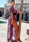 Summer Beach Print Leopard Long Cover-Ups