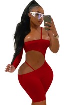 Summer Sexy Red Cut Out One Shoulder Bodycon Rompers