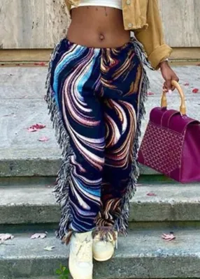 Summer Casual Print Tassels Boho Trousers