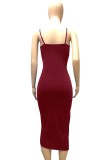 Summer Red Ruched Strings Strap Party Dress
