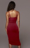 Summer Red Ruched Strings Strap Party Dress