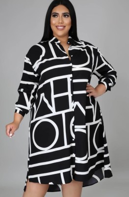 Autumn Plus Size Print Blouse Dress with Full Sleeves