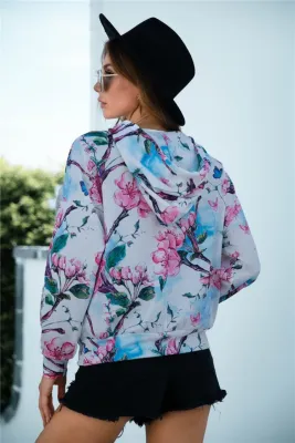 Autumn Floral Long Sleeve Hoody Sweats with Pockets