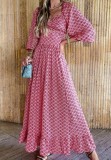 Autumn Formal Elegant Print Puff Sleeve Long Dress