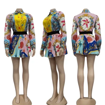 Autumn Print Retro Blouse and Matching Skirt Set