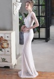Summer Formal White Sequin Chains V-Neck Mermaid Evening Dress
