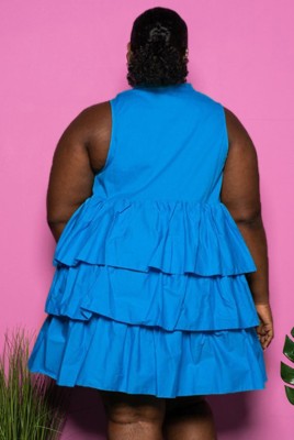Summer Plus Size Blue Sleeveless Ruffles Party Dress