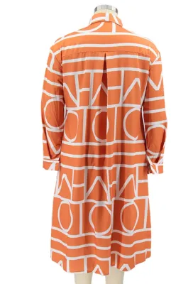Autumn Plus Size Print Blouse Dress with Full Sleeves