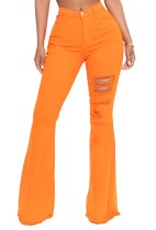 Autumn Orange High Waist Ripped Flare Jeans
