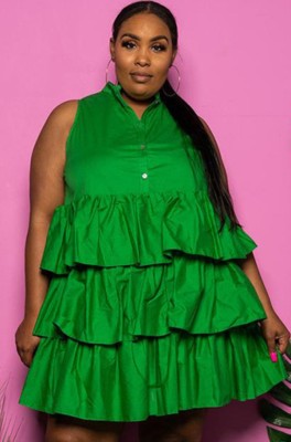 Summer Plus Size Green Sleeveless Ruffles Party Dress