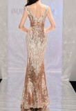Summer Formal Gold Sequin Sleeveless V-Neck Mermaid Evening Dress