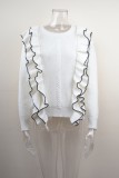 Autumn White Knit Ruffles Long Sleeve Regular Sweater