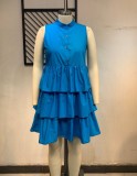 Summer Plus Size Blue Sleeveless Ruffles Party Dress