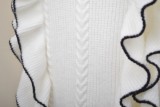 Autumn White Knit Ruffles Long Sleeve Regular Sweater