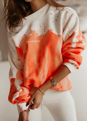 Autumn Print Orange O-Neck Pullover Sweats