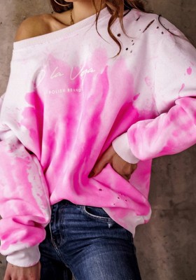 Autumn Print Pink O-Neck Pullover Sweats