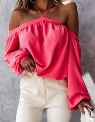 Autumn Party Pink Puff Sleeve Halter Top