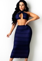 Summer Sexy Blue Crop Top and Midi Skirt Set