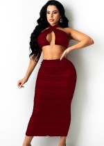 Summer Sexy Red Crop Top and Midi Skirt Set