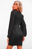 Autumn Elegant Black Wrap Party Dress with Mesh Sleeves