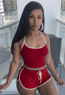Summer Red Tight Vest and Shorts Tracksuit