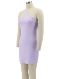 Summer Purple One Shoulder Mini Bodycon Dress