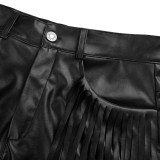 Summer Black Leather Fringe Party Shorts