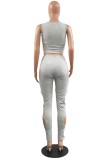 Summer Grey Sexy Cut Out Crop Top and Pants Set