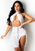 Summer White Sexy Cut Out Side Halter Party Dress