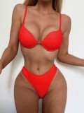 Two-Piece Red Push Up Strap Swimwear