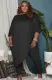 Autumn Plus Size Black Irregular Long Shirt and Tight Pants Set