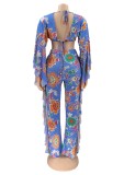 Summer Floral Bra and Pants with Matching Cover-Up 3PC Set