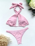 Two-Piece Pink Cross Halter Swimwear