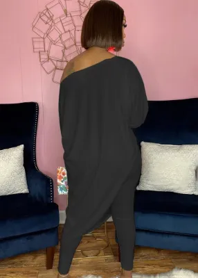 Autumn Black Irregular Long Shirt and Tight Pants Set