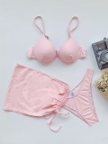 Two-Piece Pink Push Up Strap Swimwear