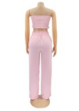 Summer Pink Halter Crop Top and High Waist Pants Set