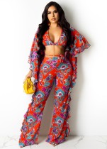 Summer Floral Bra and Pants with Matching Cover-Up 3PC Set