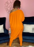 Autumn Orange Irregular Long Shirt and Tight Pants Set