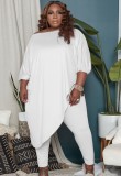 Autumn Plus Size White Irregular Long Shirt and Tight Pants Set