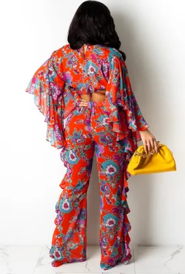 Summer Floral Bra and Pants with Matching Cover-Up 3PC Set