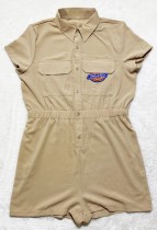 Summer Casual Button Up Short Sleeves Khaki Cargo Rompers