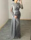 Autumn Formal Grey Sequin Long Sleeve Evening Dress