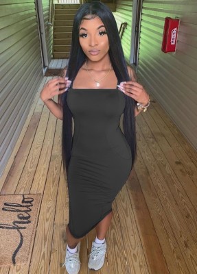 Summer Black Sexy Strap Long Bodycon Dress