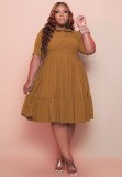 Summer Plus Size Casual Yellow Short Sleeves Skater Dress